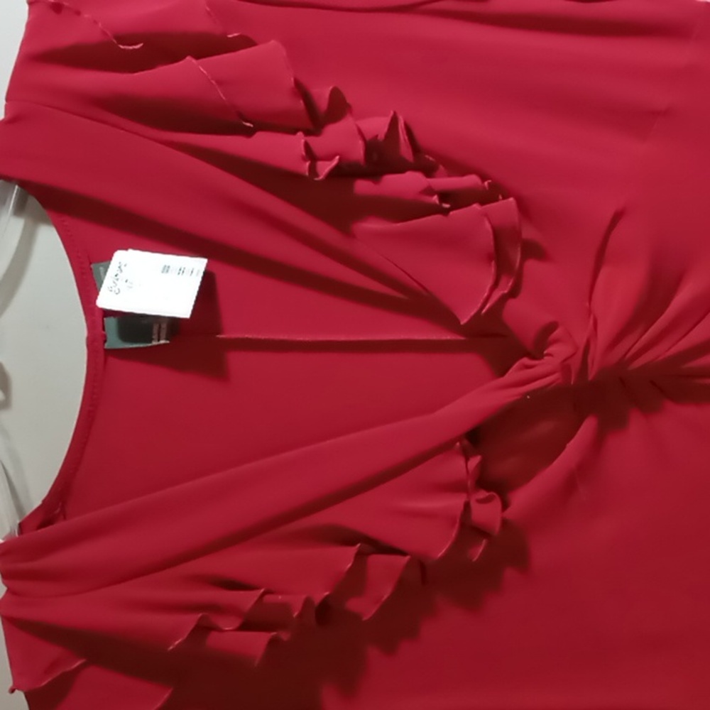 Sere Nade Red V Neck Knot and Ruffle Dress L - Picture 3 of 5